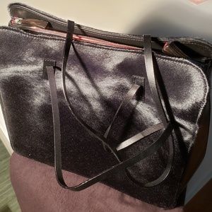 Escada Large 3-Pouch Fur-Textured & Leather Tote